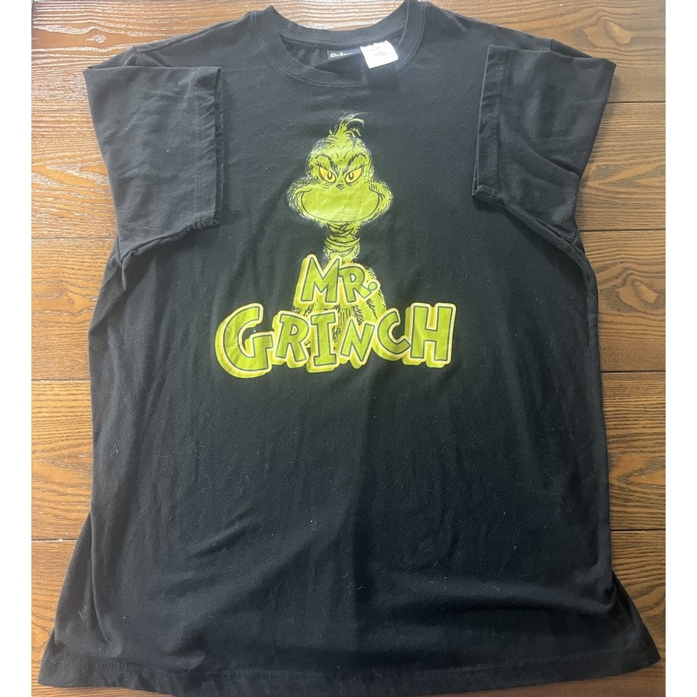 Dr. Suess Black Men's Graphic Tee "Mr. Grinch," Men's XL Christmas TShirt